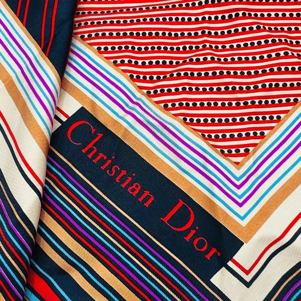 Dior Vintage Multicolor Striped Silk Scarf